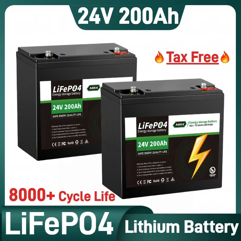 

2025 Original LiFePO4 Battery, 24V 200Ah Battery, 8000+ Cycles, for RV, Golf Cart, Solar Power System, Off-Gr, Wheelchairs