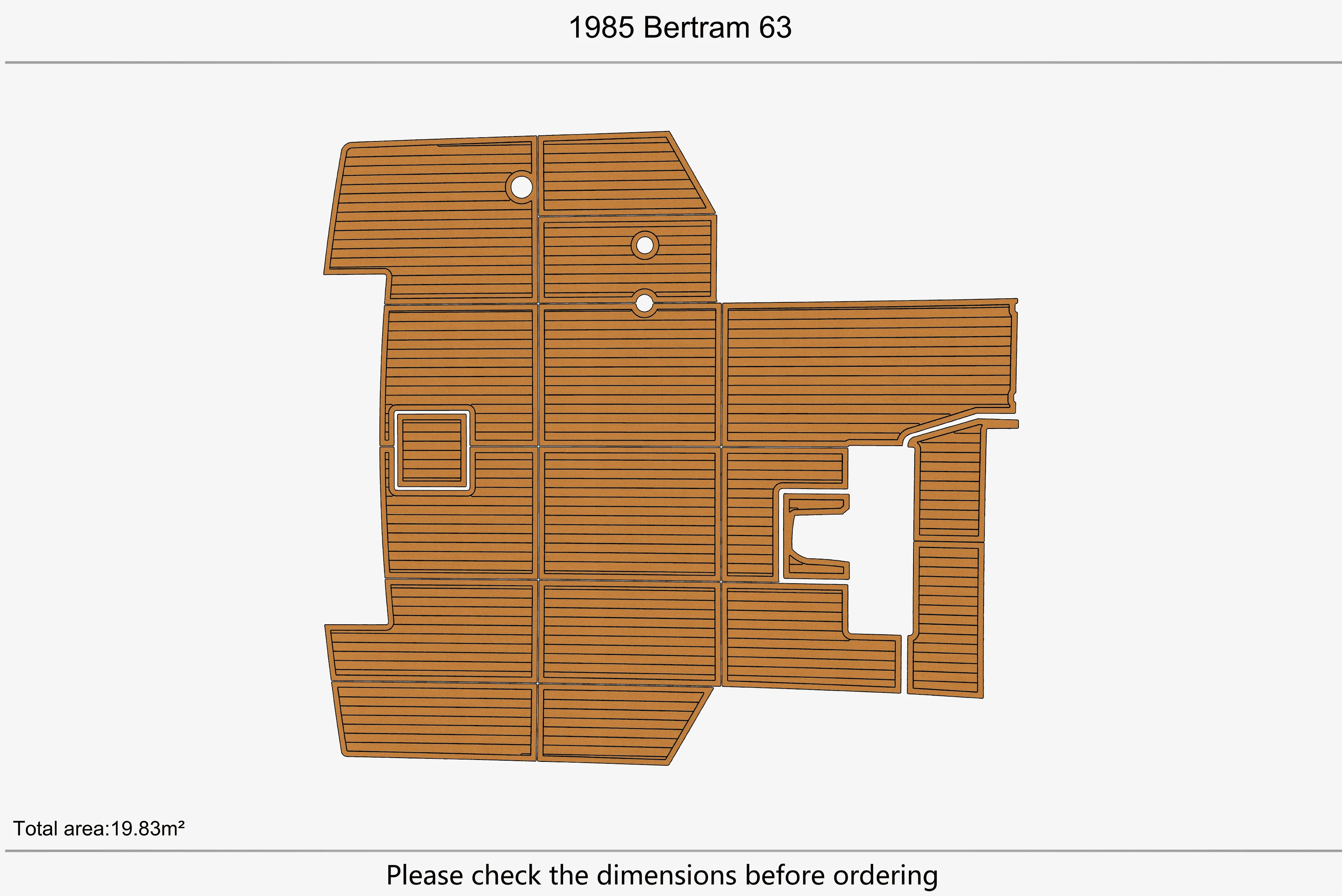 1985 Bertram 63 1/4 "6 مللي متر إيفا رغوة عدم الانزلاق بولي كلوريد الفينيل خشب الساج التزيين البحرية حصيرة أكوا جاتورستيب السجاد الطابق البحري #2