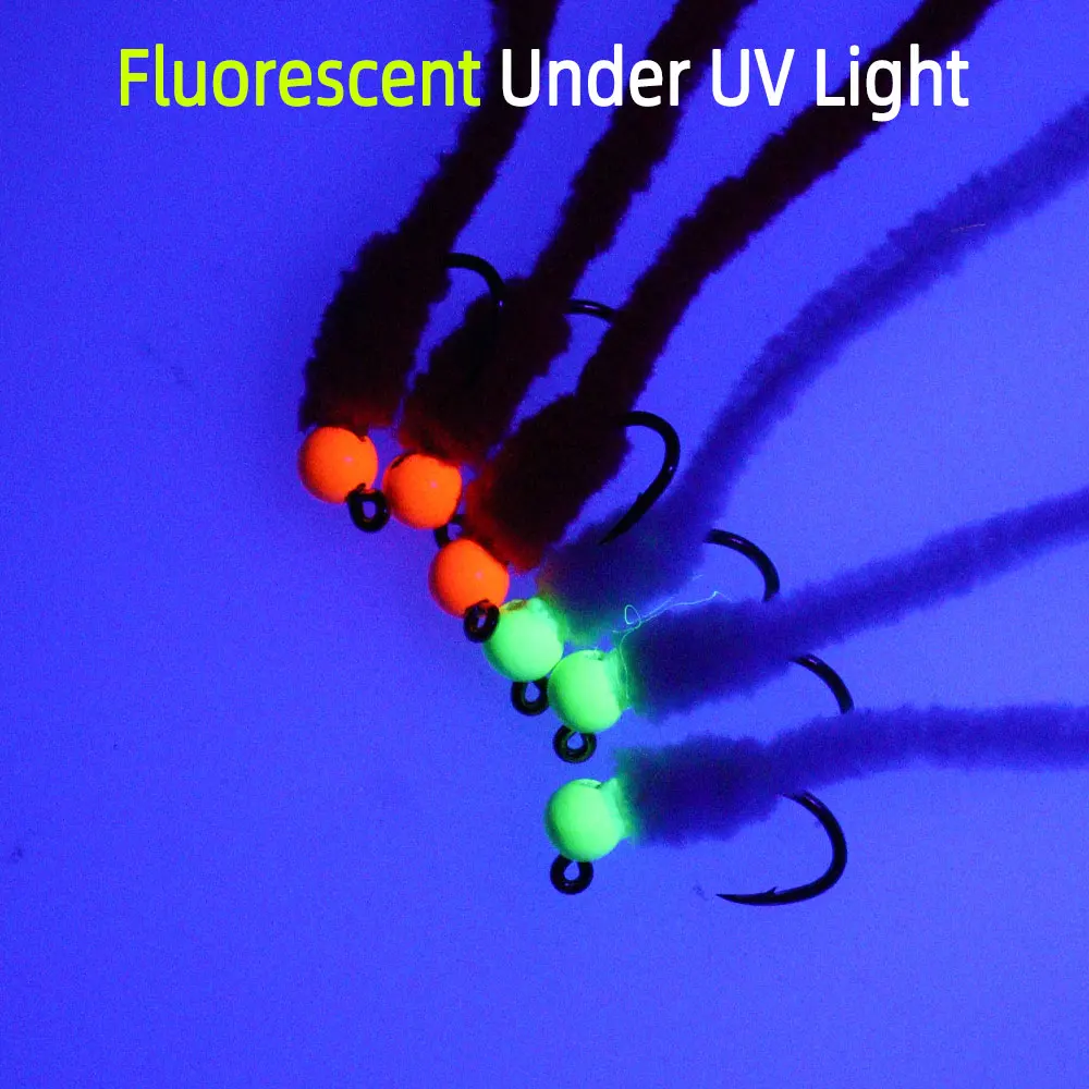 6 Stück # 12 gezahnte Jig-Squirmy-Worm-Fliegen, schnell sinkende Nassfliegen, künstliche Regenwurm-Fliegen für Forellen-, Barsch-, Blugill- und Grauforellen-Angeln – Detail 5
