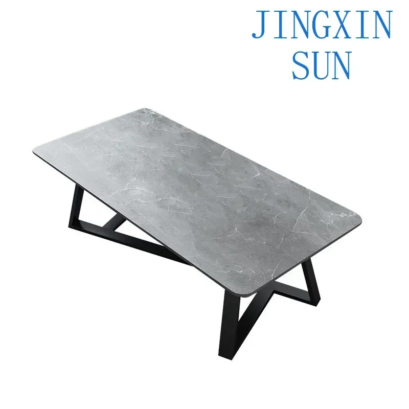 Office Coffee Table with Luxury Rock Slab, Marble Simple Rectangular Edge, Multiple Colors Available Support Customization