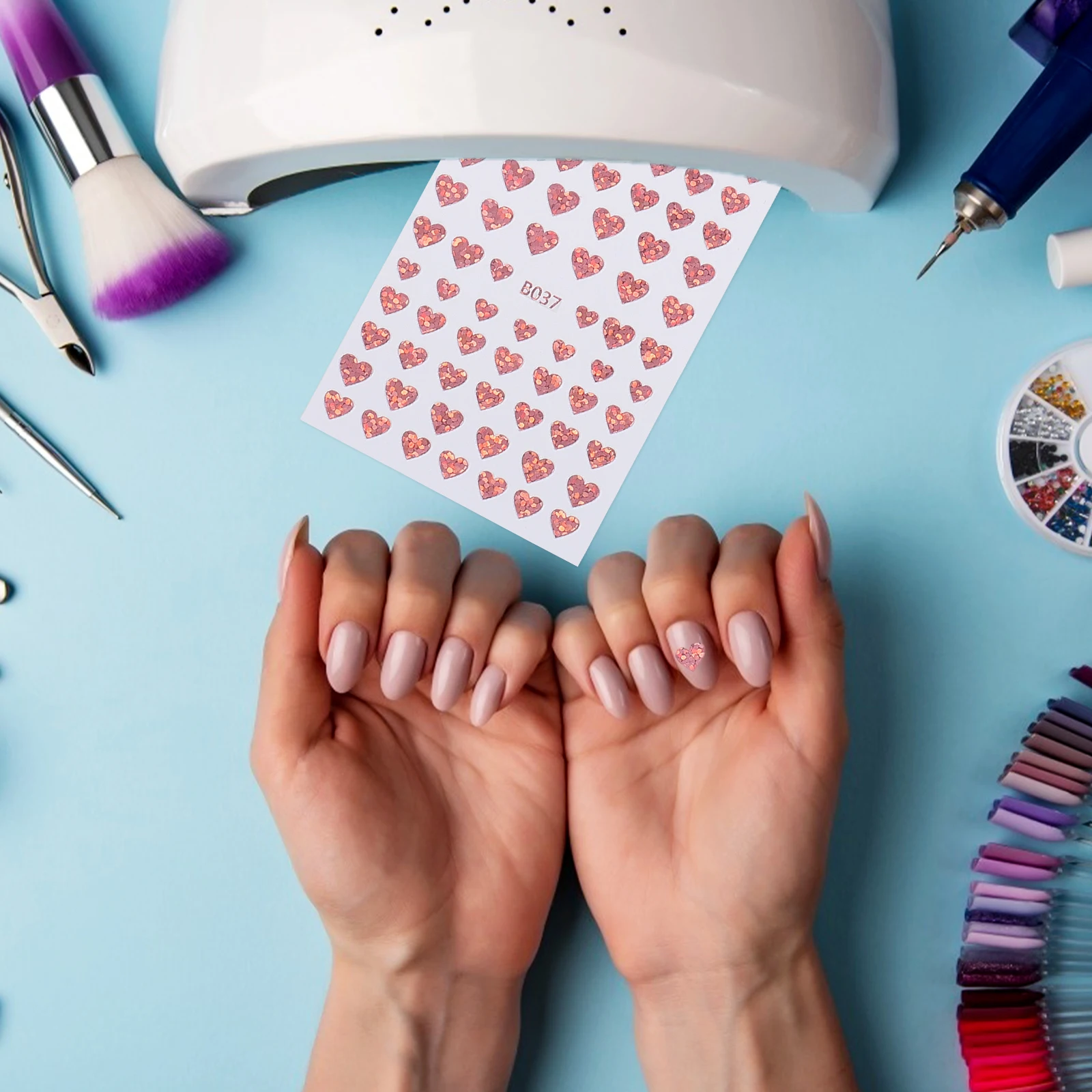 

8 Sheets Heart Shaped Nail Stickers Creative DIY Decor Manicure Accessory Smooth Surface Long Lasting Home Salon Christmas