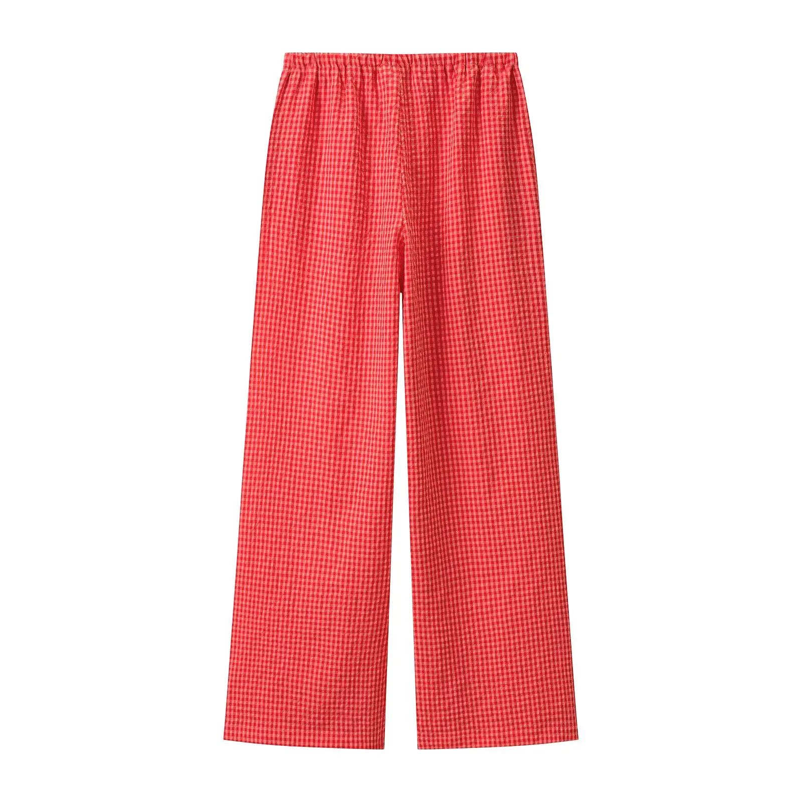 Fanan Women Gingham Print Ruffle Sleeveless Top and Wide Leg Pants Set Summer Casual Two Piece Outfit Vacation Beachwear