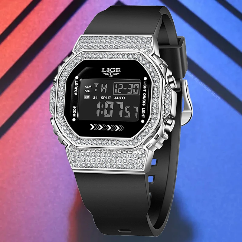 LIGE Outdoor Sports Electronic Man Watch Silicone Fashion Casual Clock Waterproof Luminous Alarm Auto Date Digital Men's Watches