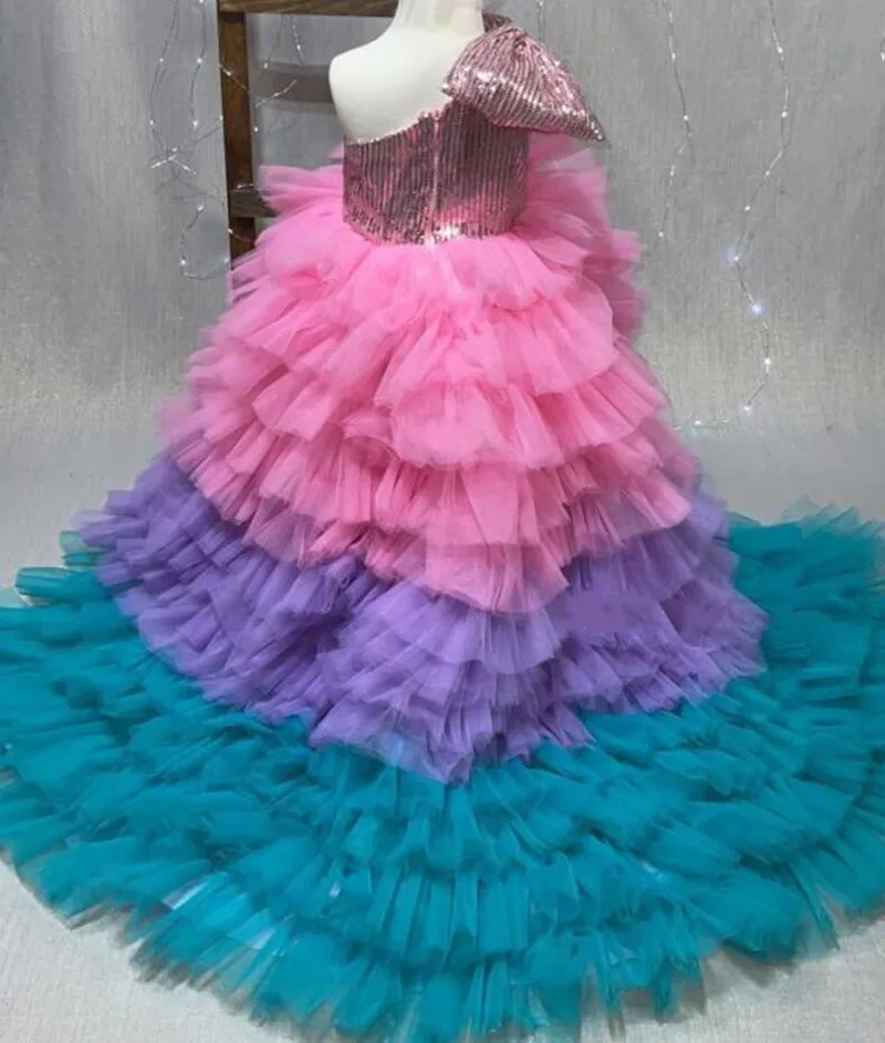 Ball Gown Ruffles Tulle Flower Girl Dress For Wedding Party Gown Tiered Kid Birthday Dresses First Communion Photography