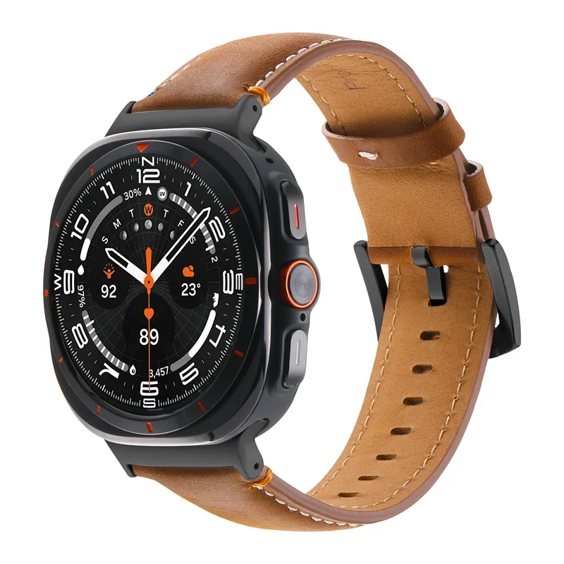 Cinturino in pelle senza spazi vuoti per Samsung Galaxy Watch 7 ULTRA 47mm Cinturino da uomo per Galaxy Watch Ultra7 47mm per bracciale curvo