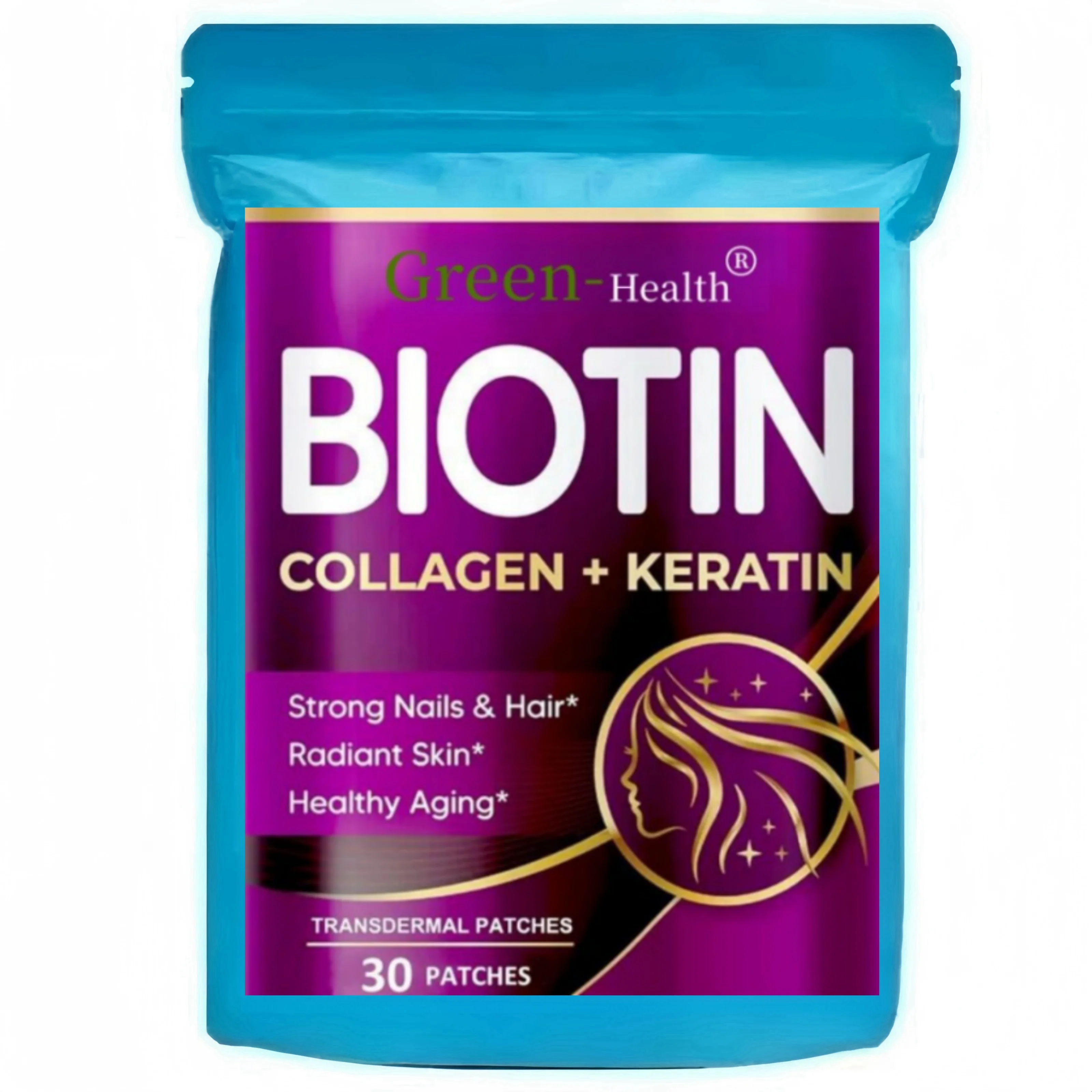 

BIOTIN Transdermal Patches with Collagen Nails & Hair, Radiant Skin, Healthy Aging -30 Patches One Month Supply