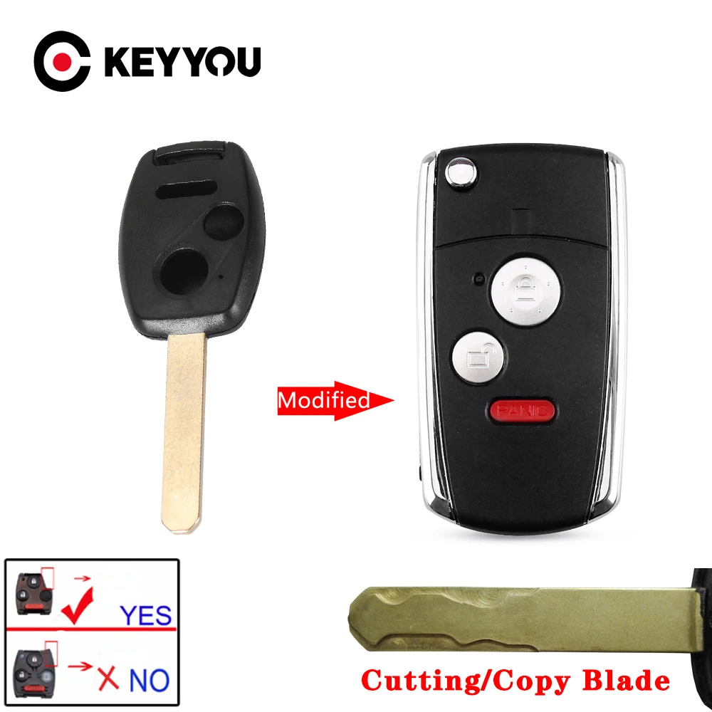 KEYYOU 2/3+1 Panic Buttons Modified Flip Folding Remote Key Shell Case For Honda Accord Civic Pilot CRV Ridgeline Pilot