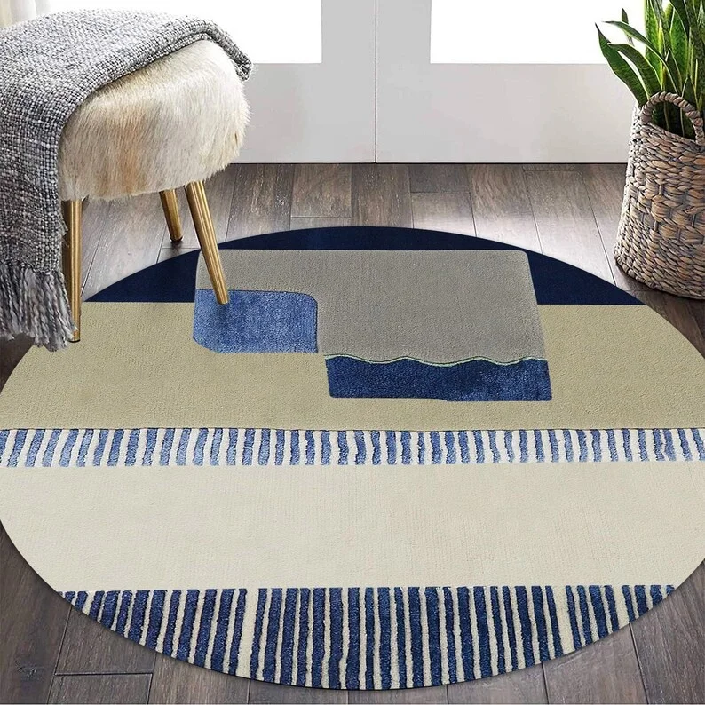 Round Plush Rug – Soft Wool Carpet for Living Room, Office & Bedside