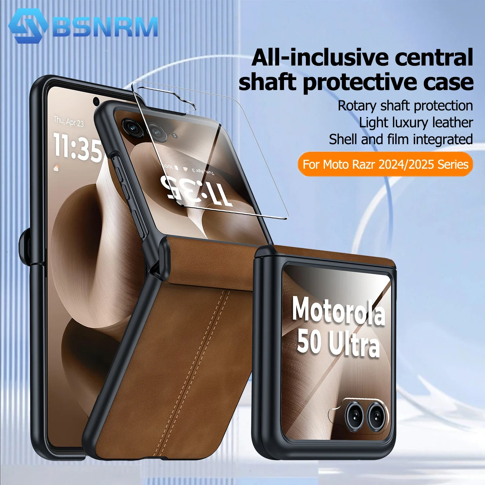 

Для Motorola Razr 60 2025/Razr 50 2024, защита шарниров, ультратонкий матовый противоударный чехол из искусственной кожи для ПК, коричневый