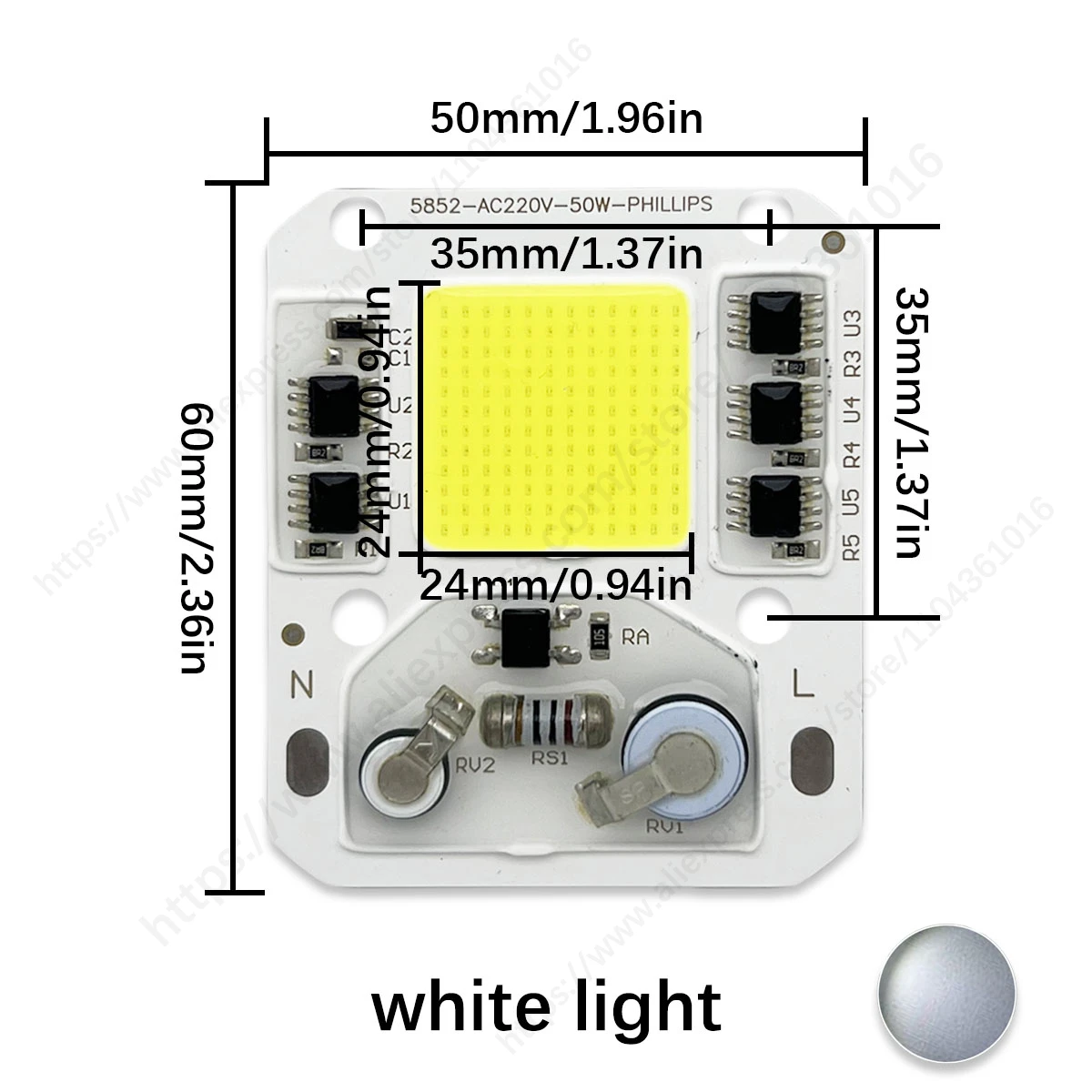 5PCS LED COB Chip Module 50W 220V High Voltage AC Drive Free Smart IC White or Warm Lamp Beads for DIY Floodlights