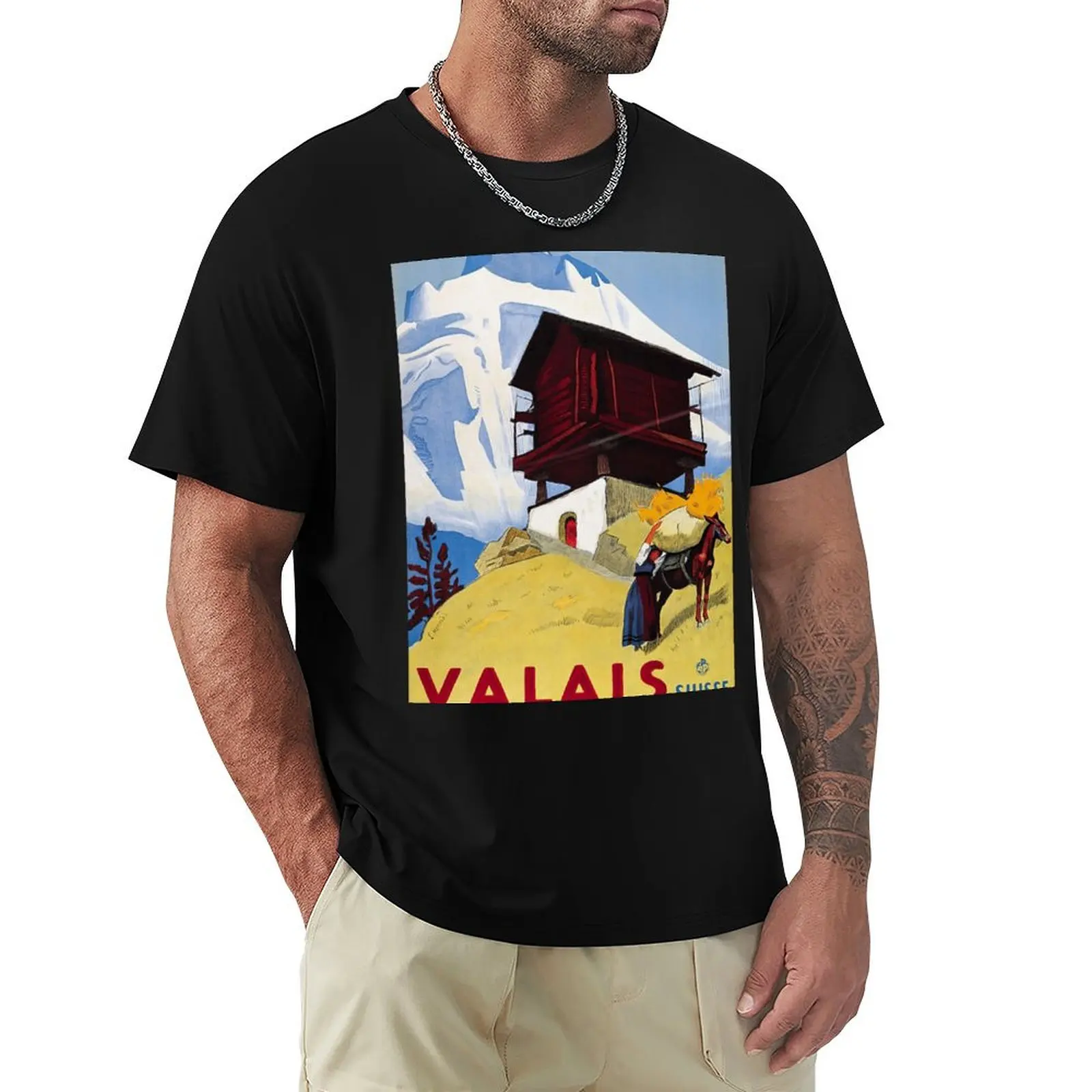 Valais Switzerland Vintage Travel Poster | Swiss Tourism Art Poster | Switzerland Poster for Room T-Shirt