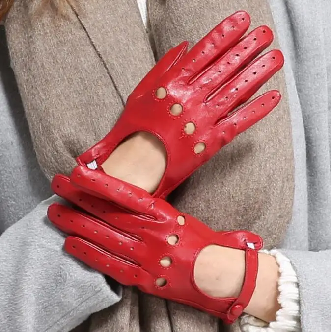 gloves real leather women scooter Fashion Breathable Thin Nappa Sheepskin Driving Wrist Women Gloves Unlined