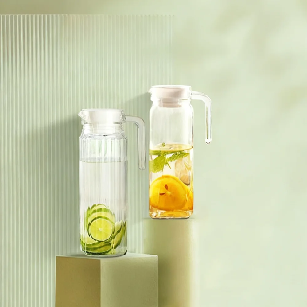 Pige Home 1.1L Xiangyue إبريق ماء بارد مخطط مربع إبريق زجاجي شفاف خالي من الرصاص #4