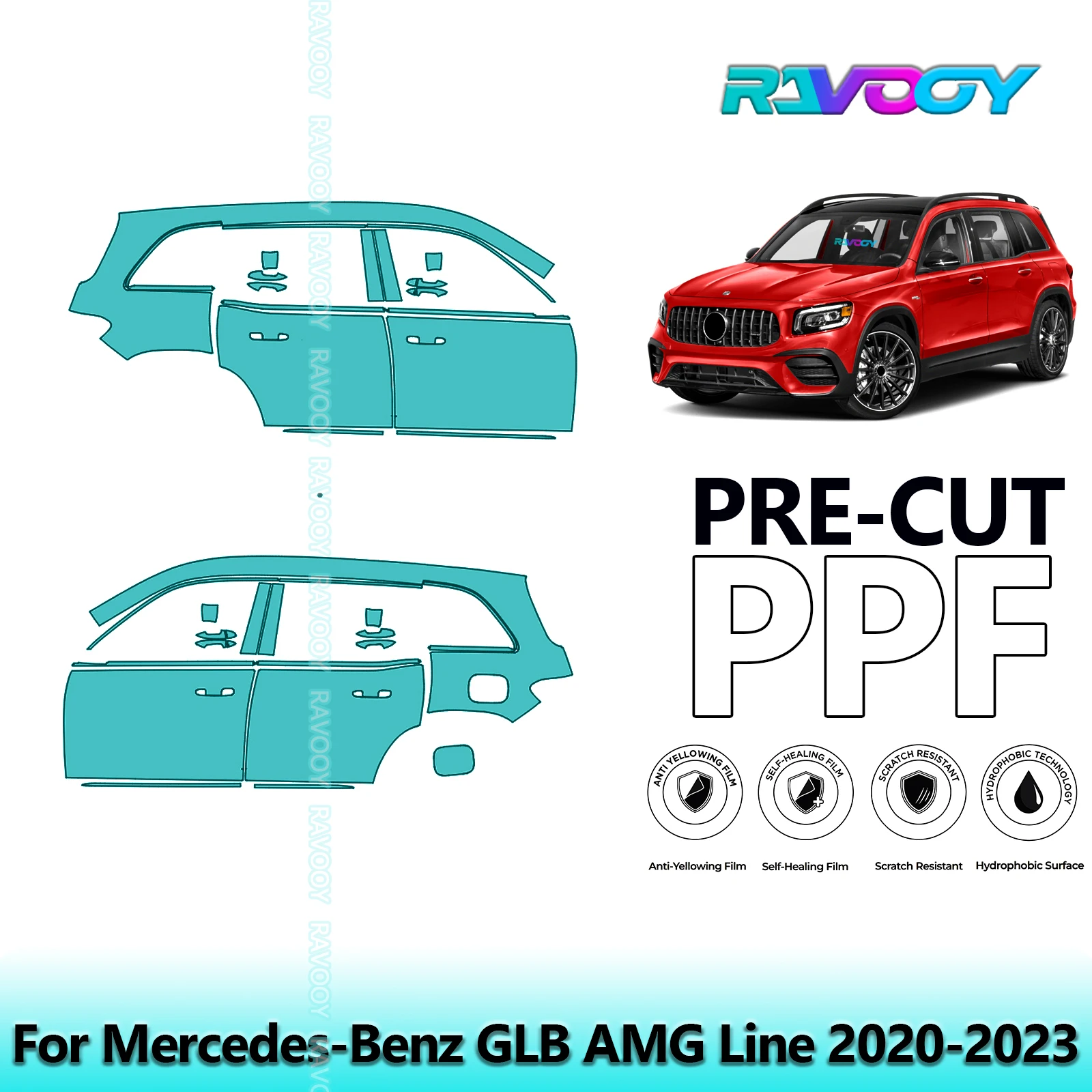 

For Mercedes-Benz GLB AMG Line 2020-2023 8.5mil Clear Matte Pre-Cut PPF Door & A/B Pillar Kit TPU Paint Protection Film Set