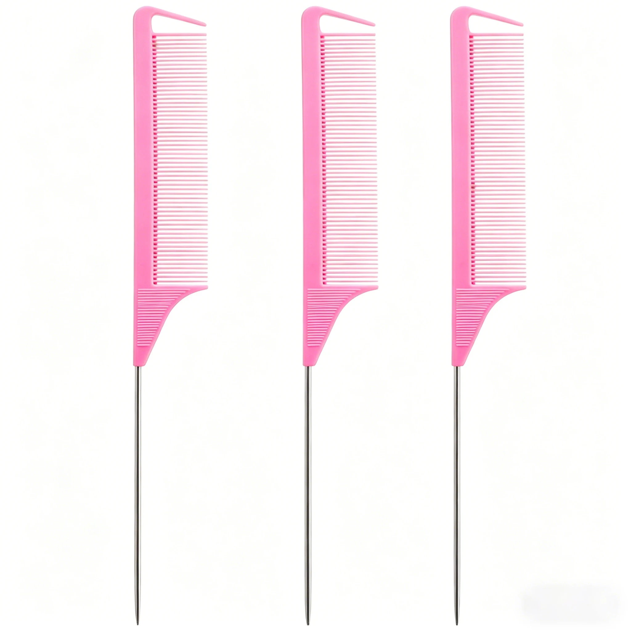 1 Stück/3 Stück/5 Stück 4-Farbiger Rattenschwanzkamm, Metall-Stielkamm für Haarstyling, Antistatischer Feinzahnkamm – Detail 5