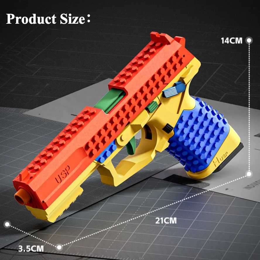 SIG17/USP Bausteine-Spielzeugpistole mit Hülsenauswurf, Dauerfeuer, Airsoft Blowback, leere Hülse hängend, Spielzeugpistole für Outdoor CS-Spiele – Detail 11