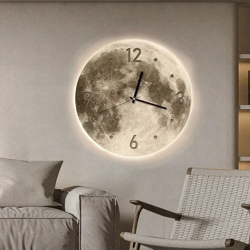 

Moon Wall Clock Luxury Noiseless Light Watch Wall Living Room Bedroom Clock Modern New Room Design Home Fashion