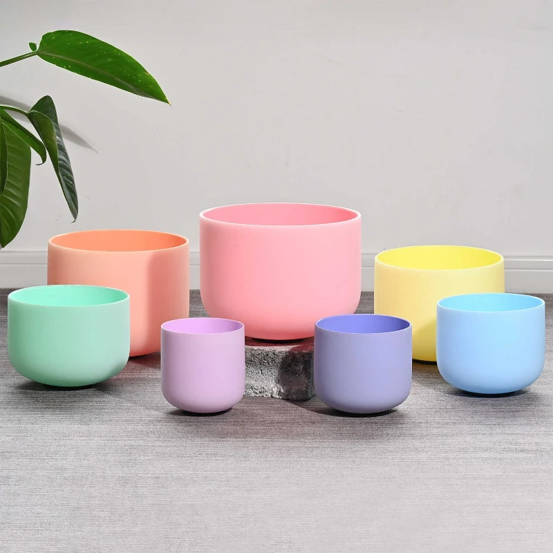 Tigelas de canto de cristal coloridas meditação mindfulness tigelas de canto relaxamento yoga tigela som cura instrumentos de percussão