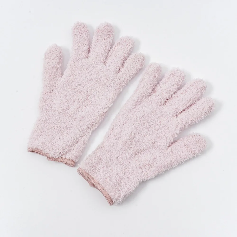 1 Pair Super Soft Microfiber Cleaning Gloves Comfortable Absorbent Dust Removal Gloves Solid Color Five Finger Household Gloves