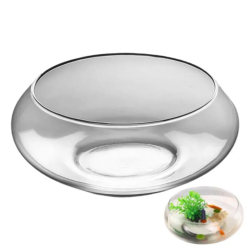 

25cm Glass Hydroponics Bowl Shallow Round Wide Plants Pot Large Fish Bowl Indoor Bonsai Flower Succulents Lotus planting tool