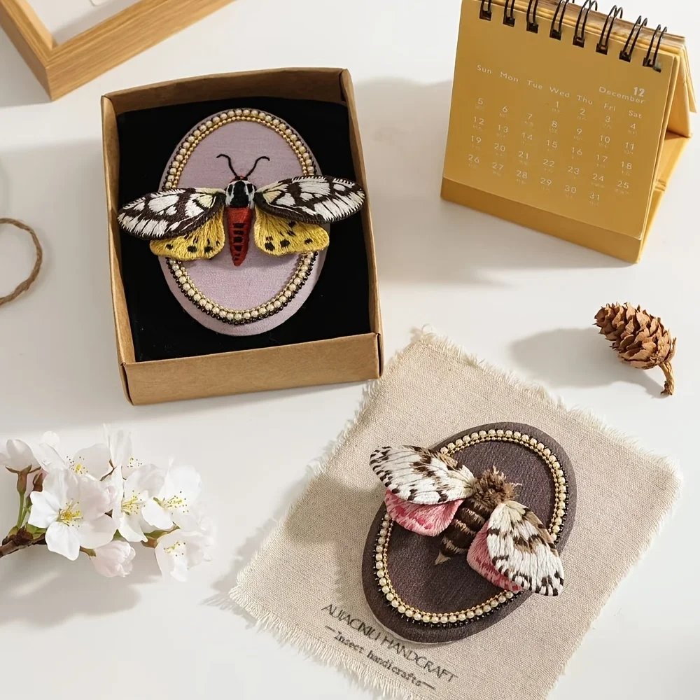 Handgefertigtes 3D-Stickerei-Set mit Motten-Motiven, DIY-Materialpaket mit 9 verschiedenen Stilen zur Auswahl. Retro-Perlen-Sets – Detail 3