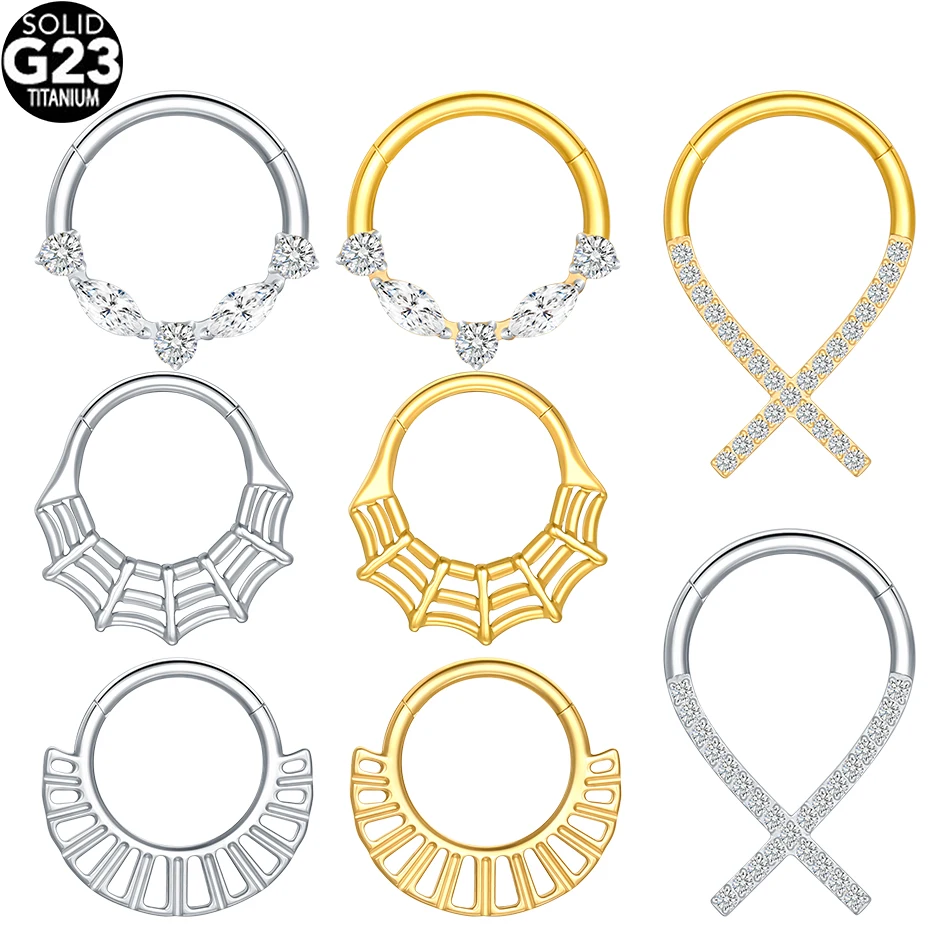 1/5PC Titanium Zircon Hinged Segment Nose Rings Web Nose Hoop Septum Clicker Piercing Lip Ear Cartilage Helix Piercing Jewelry