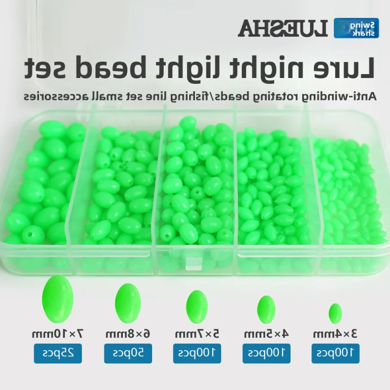 375pcsOlive-shaped Luminous Bean Blocking Fishing Accessories Plastic Hard Beads Anti-Collision Beans Fishing Rig Stop Beads Fis