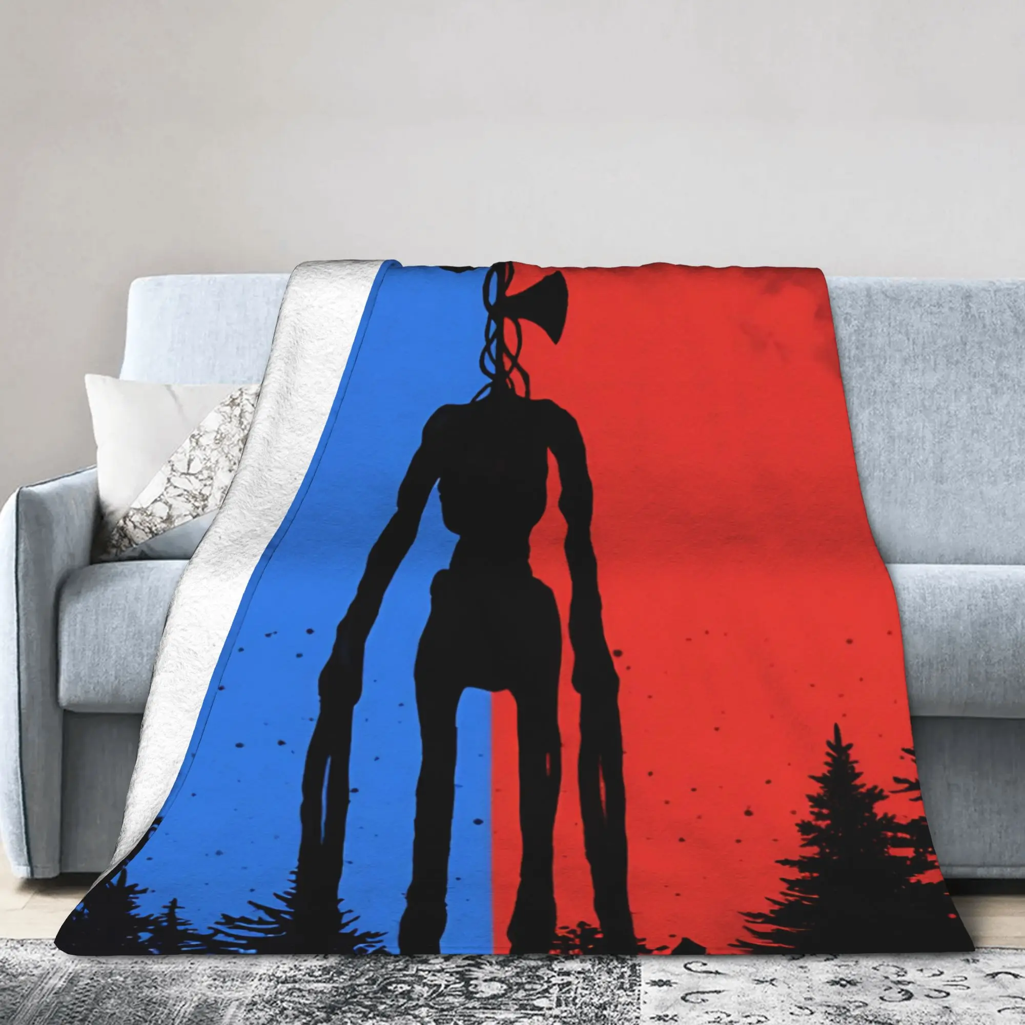 Red Blue Siren Head Blanket Flannel Spring/Autumn   Multifunction Warm Throw Blanket for Bed Car Bedspread