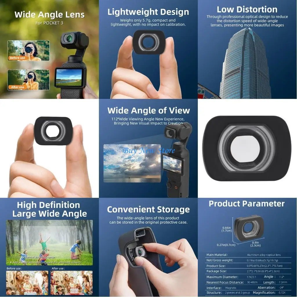 

20CE Wide Lens Augmented Filter External Expanded View Lens Accessories Increase Ranges for Pocket 3