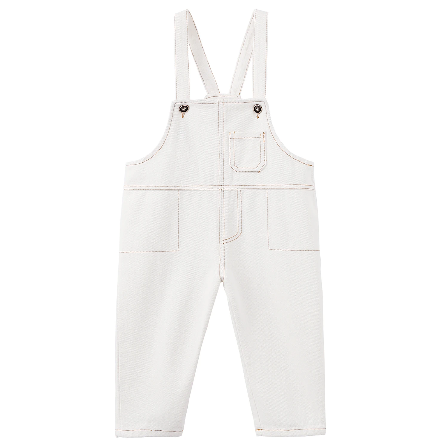 Mudkingdom Toddler Boys Girls Denim Overalls Button Multi-pocket Cotton Plain White Pants for Kids Jean Jumpsuit 1-7 Years