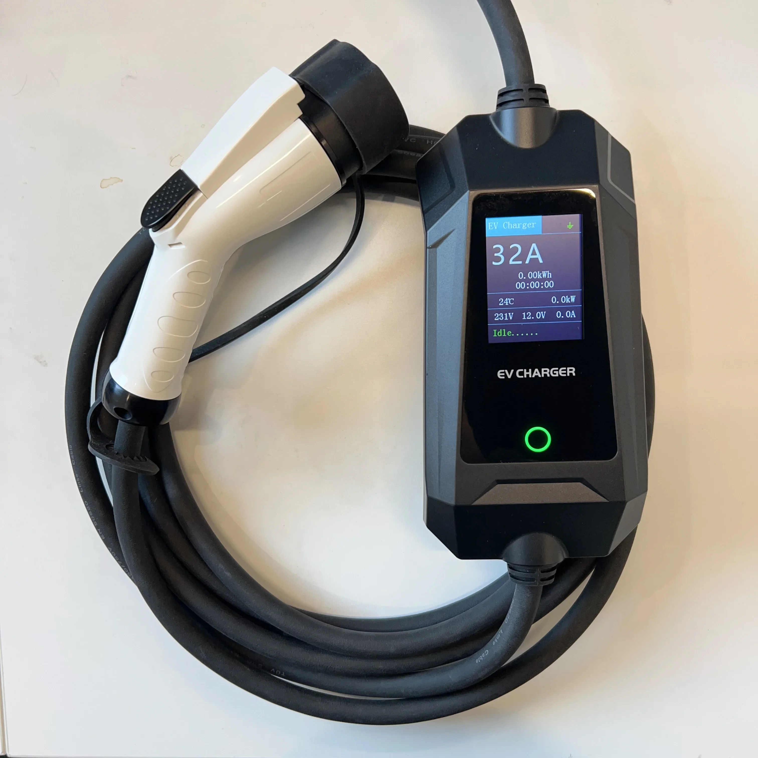 Portable EV Charger IEC 62196 Type 2 Level 2 EV Fast Charging 10- 32A 7kw Electric Car Charger with Control box 5 meters Cable