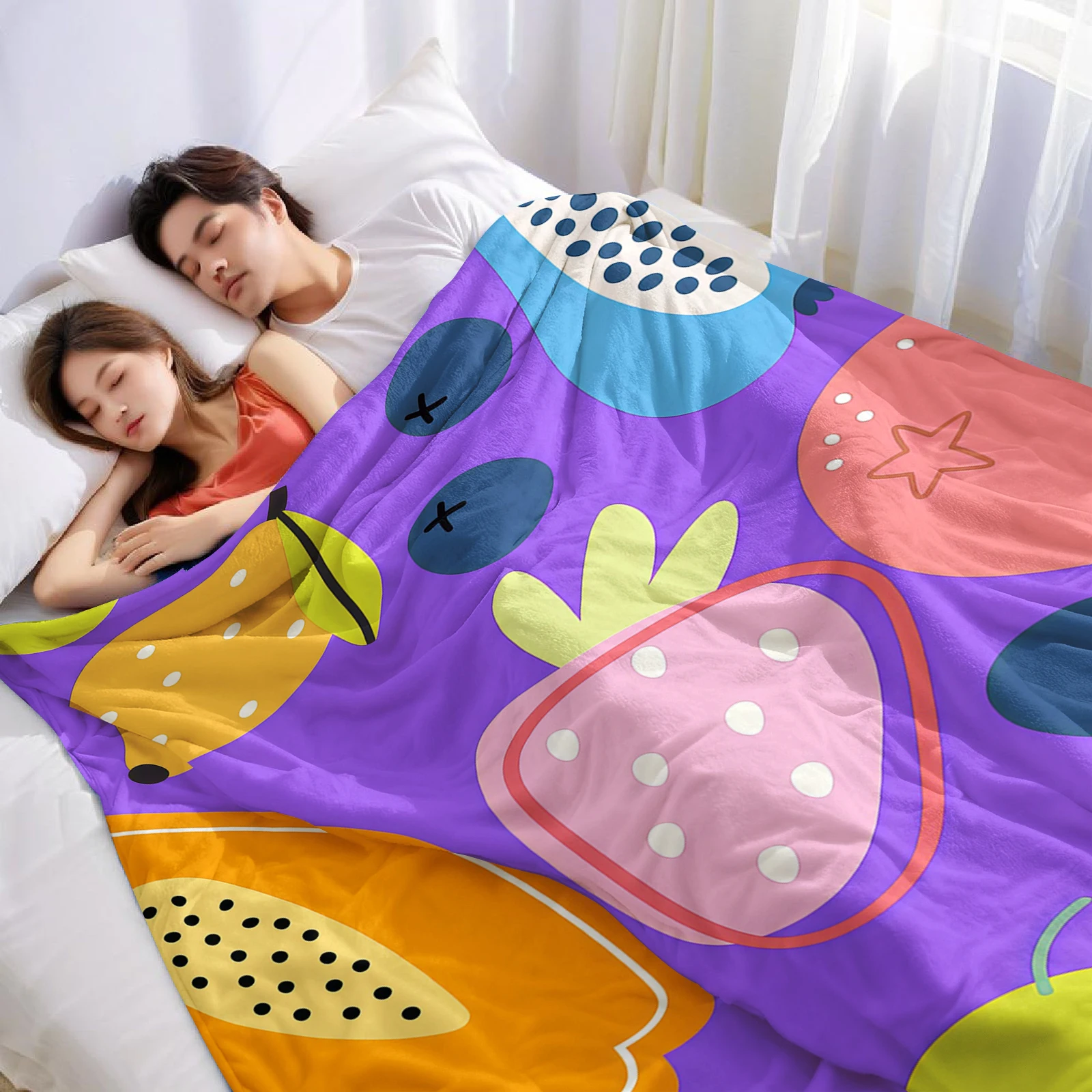 Colorful Fruit Doodle Ultra Soft Sherpa Fleece Blanket Fluffy Warm Halloween Cozy Throw for Sofa Couch Bedroom Gift All season