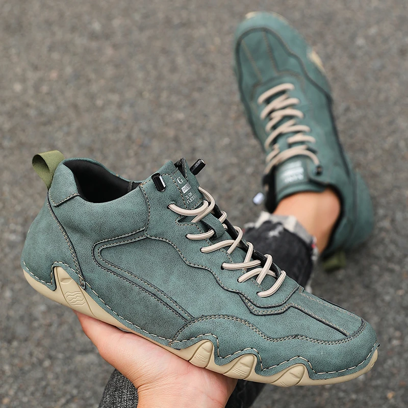 

Trendy Men Shoes Mid Top Personalized Sole Sports Shoes Wear-resistant Suede Leather Daily Street Fashion Casual Shoes New Style