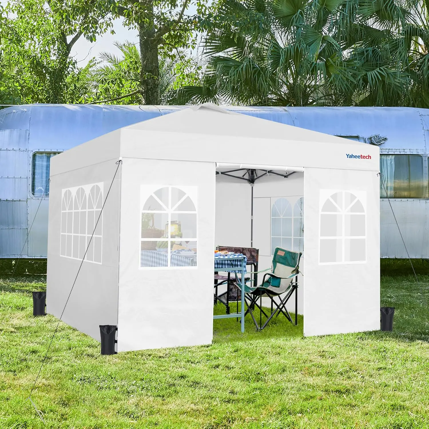 Outdoor Heavy-Duty Event Tent, White, 10x10 FT with 4 Side Walls and One-Push Setup, Comes with Roller Bag
