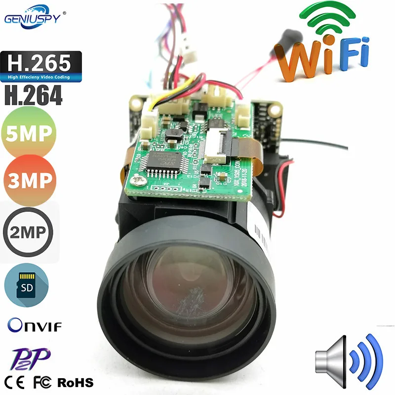 

Camhi 2MP 5MP 10X Zoom 4.9-47mm Lens Wifi IP PTZ Camera Module CCTV Security System Wireless AP On Vif Audio TF Card Slot