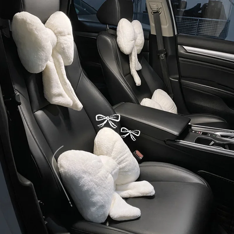 

New Bowknot Car Headrest Pillow Lovely Auto Seat Head Support Neck Protector Cushion Plush Automobiles Lumbar Rest Car Kits