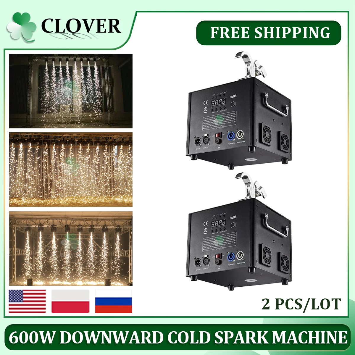 Clover 2Pcs Waterfall Fountain 600W Wireless DMX Remote Cold Spark Machine Fireworks For Wedding Party Sparkular Machine