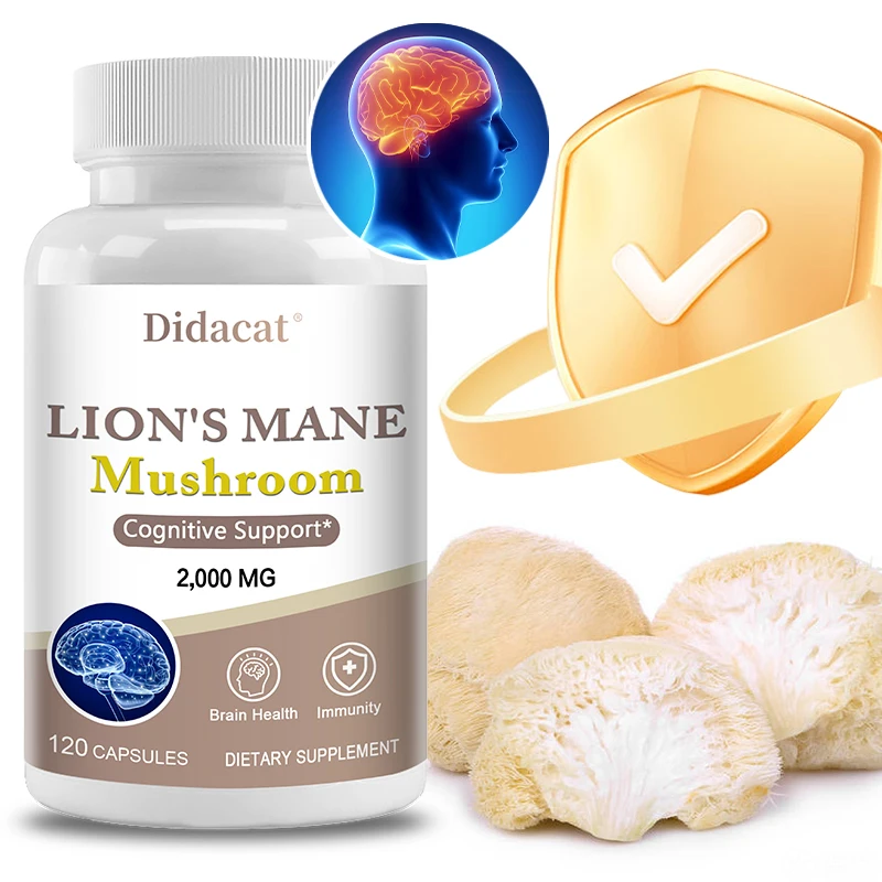 

Lions Mane Supplement Capsules - for Brain Support and Immune Health, Focus, Mental Clarity & Cognition, Non-GMO Supplements