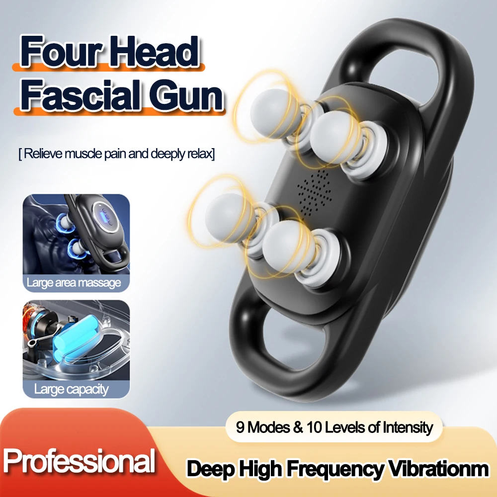 Fascia Gun Muscle Relaxation Massage Professional Four-Head Massage Gun Wireless Waist Back Masajeador High Frequency Vibration