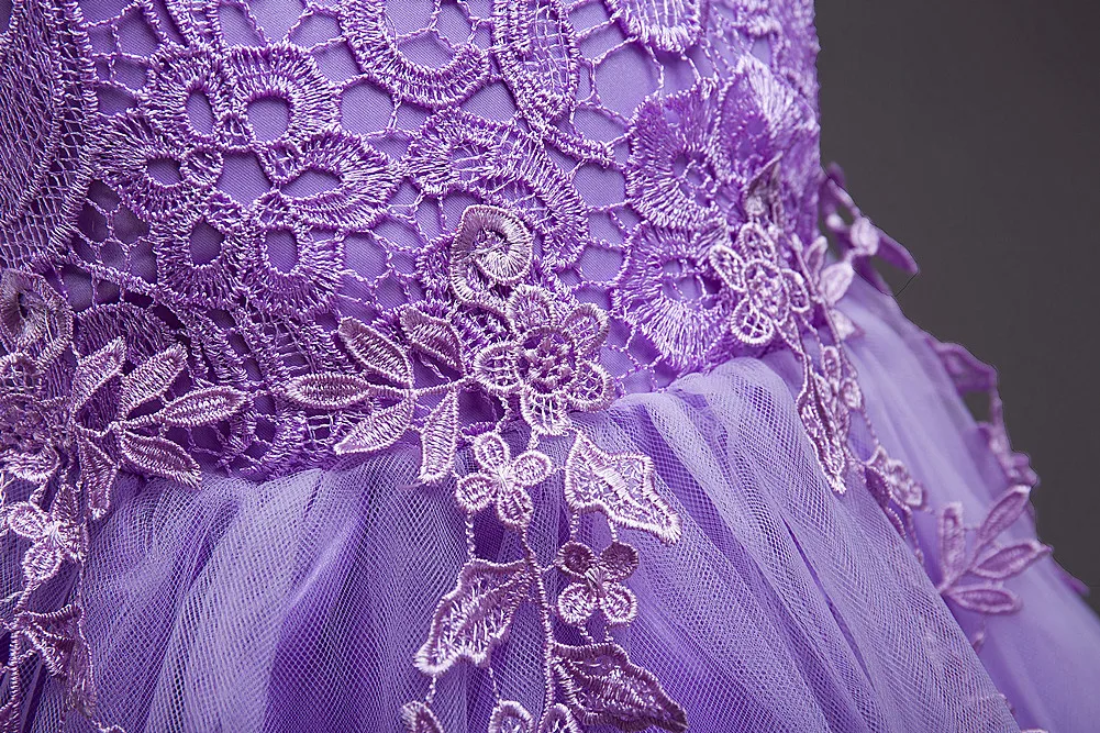 Robe de princesse en dentelle brodée pour enfants, sans manches, à fleurs, jupe bouffante, automne et hiver