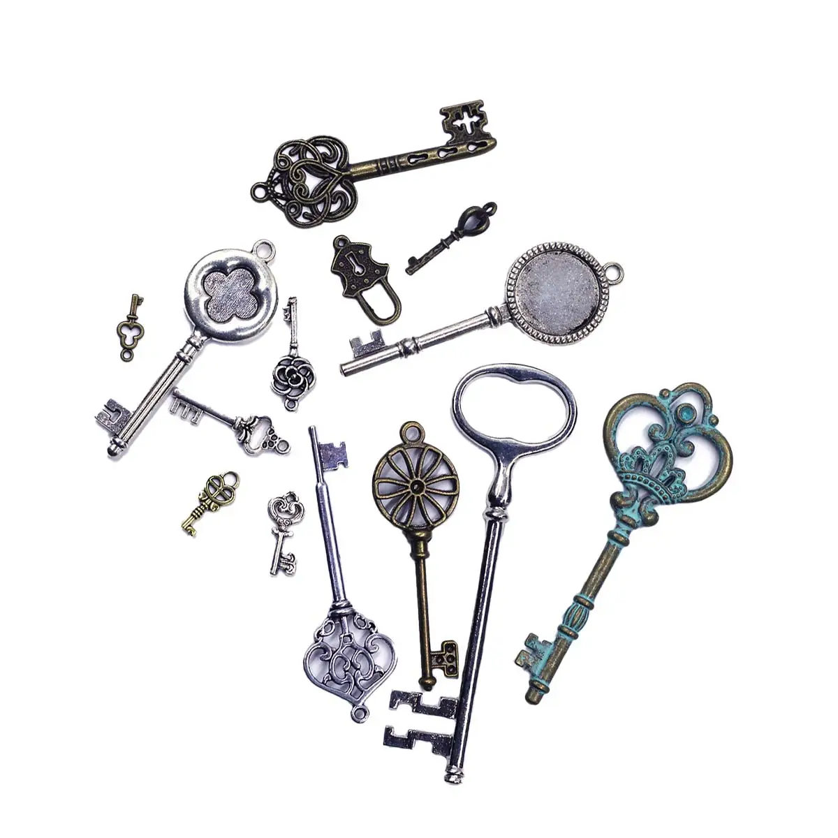 

100PCS Mix Hollow Key Charm Pendants 10-70mm DIY Crafts Gift Decoration Supplies Material Bag Handmade Jewelry Accessories