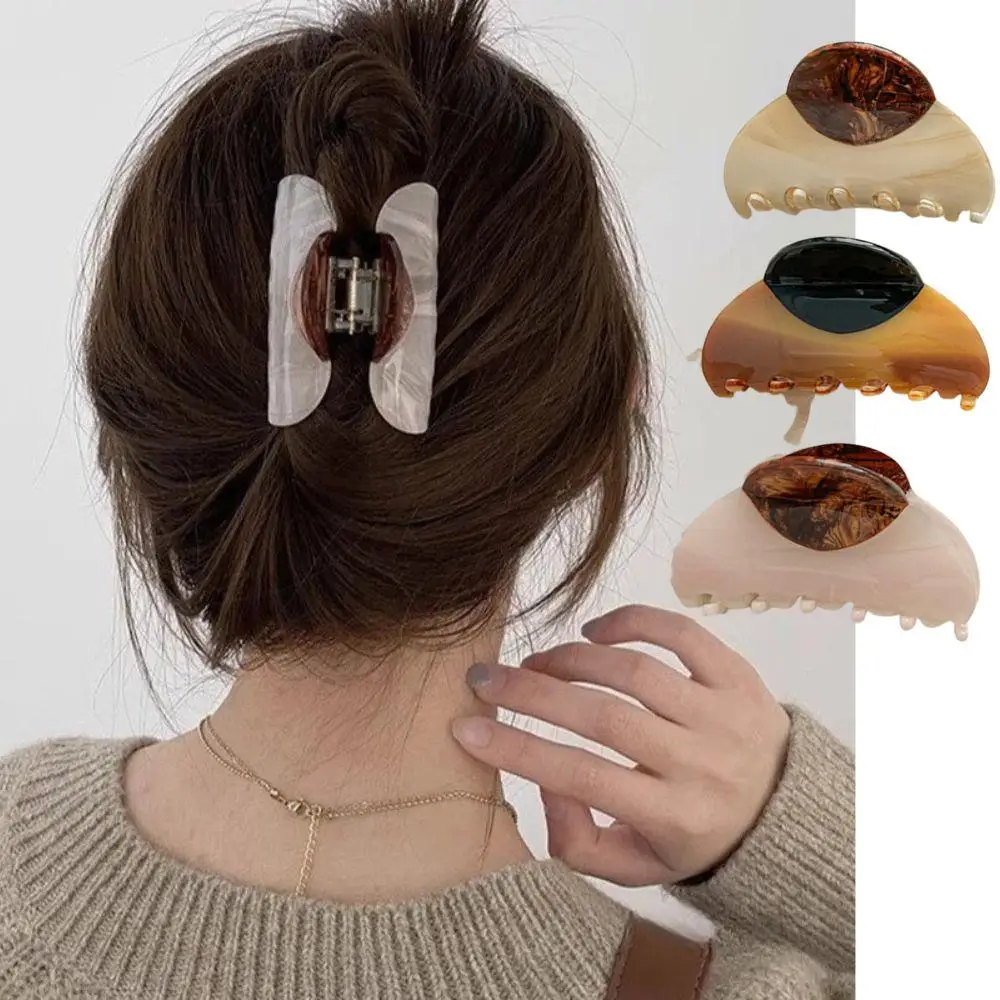 

Retro Grab Clip Acetate Half-circle Hair Claw Clip French Style Tie Up Medium Size Grab Clip Women Casual Daily Hair Accessories