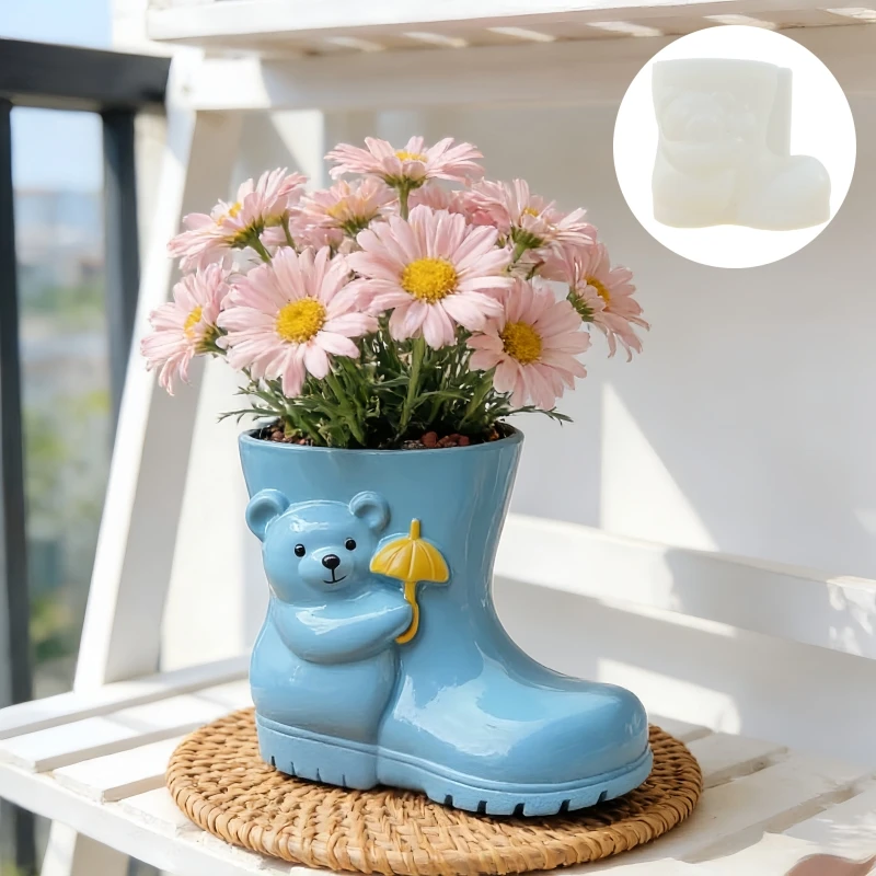 Niedliche Bären-Regenschuh-Form Vase aus Harz Silikonform für Stiftehalter, Make-up-Pinsel und Gips
