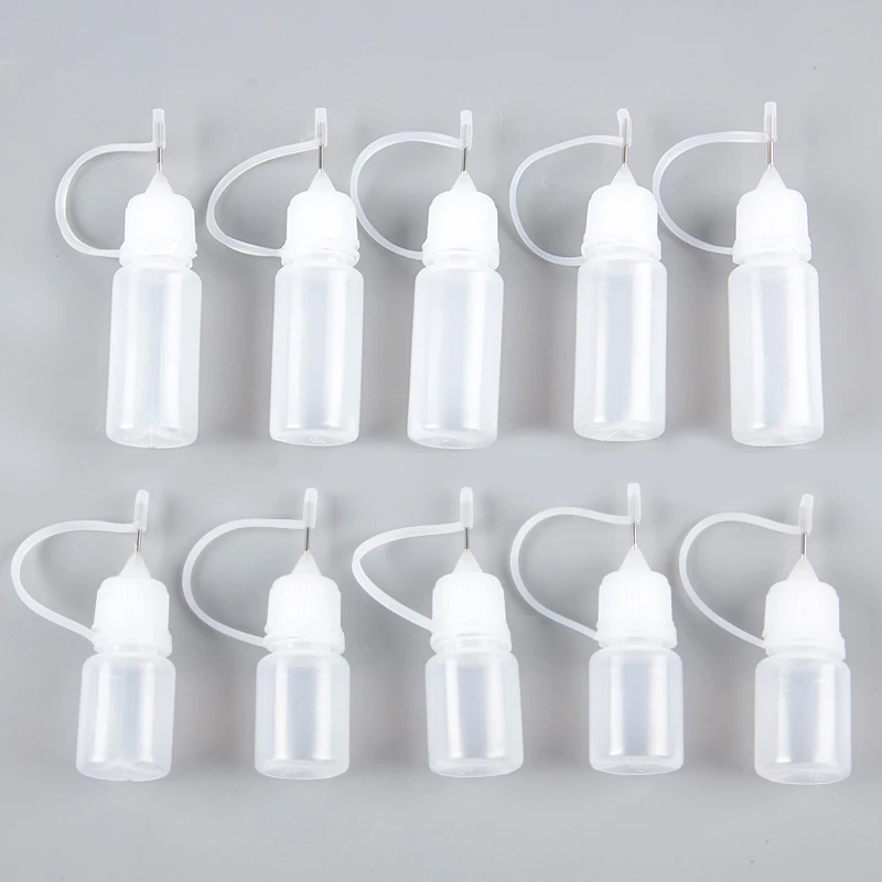 10 Pcs Needle Tip Glue 10ml Applicator Bottle Tube Sub-bottling Pinhole 5ml 10ml PET Refillable Bottle Liquid Dispenser Bottle