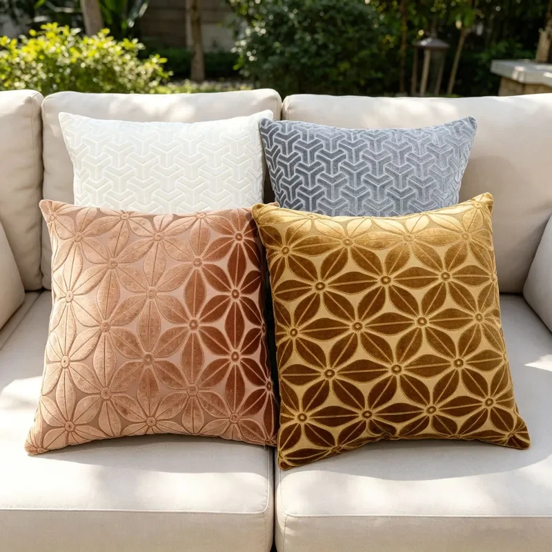 Simple light luxury chenille six-petaled flower cross-border ins home throw pillow Amazon popular cushion cover customization