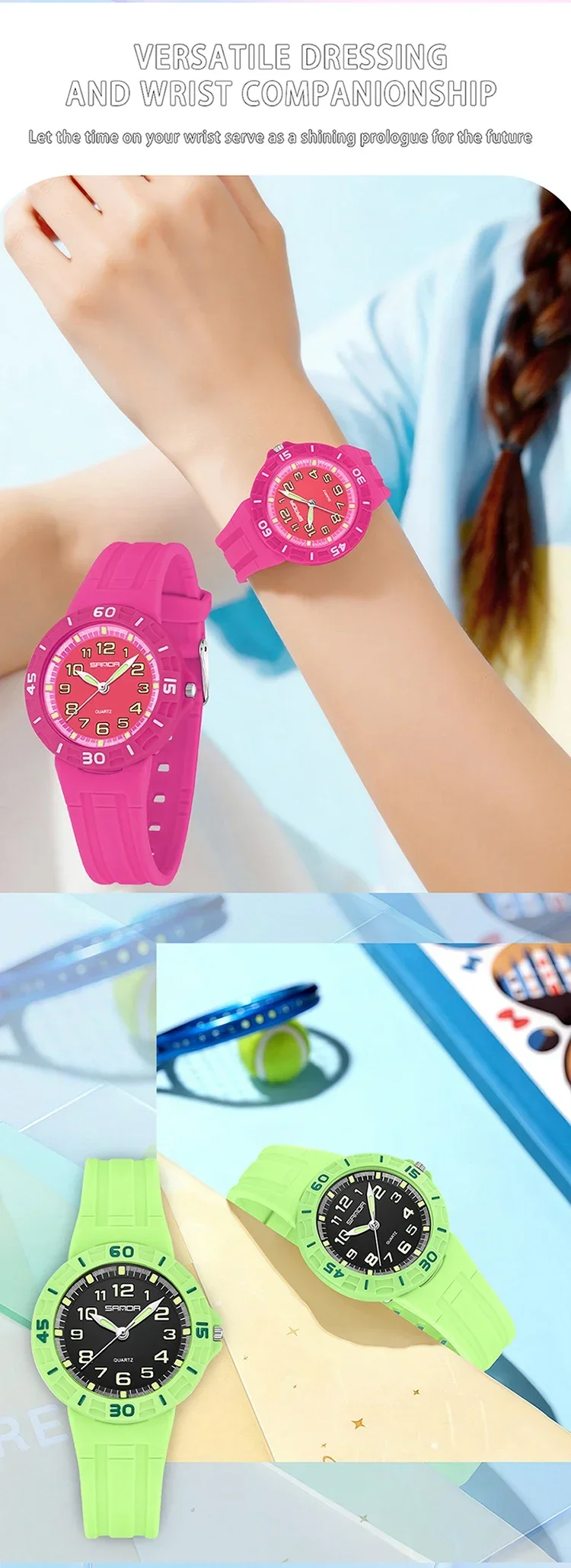 SANDA Popular Children Student Quartz Watch Fashion Simple Waterproof Silicone Strap Kids Wristwatch