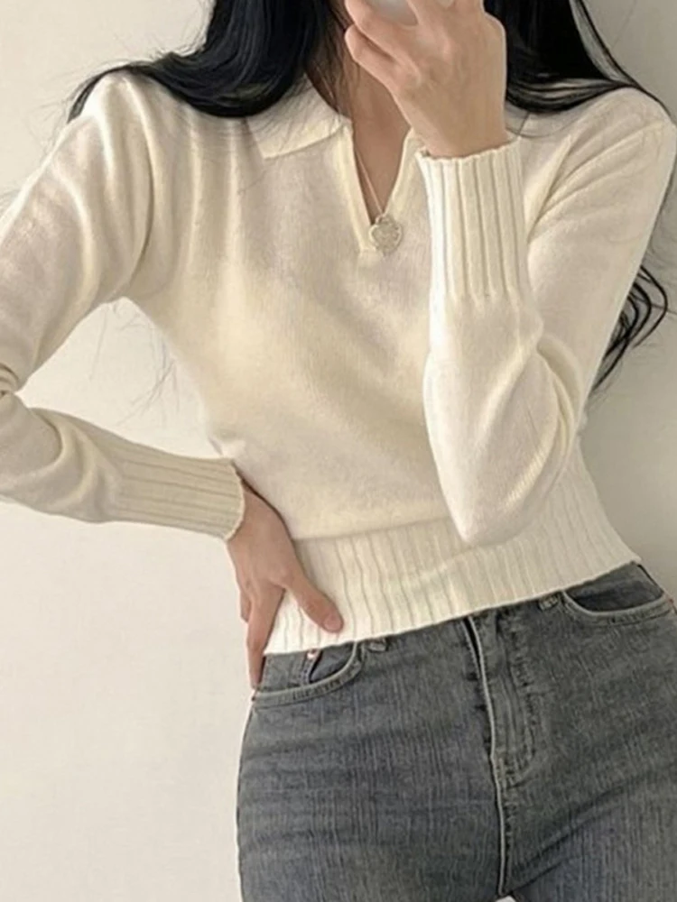 Grijze Gebreide Trui Dames Elegante Cropped Pullover Dames Vintage Chique Polokraag Trui Dames Casual Gebreide Top Met Lange Mouwen