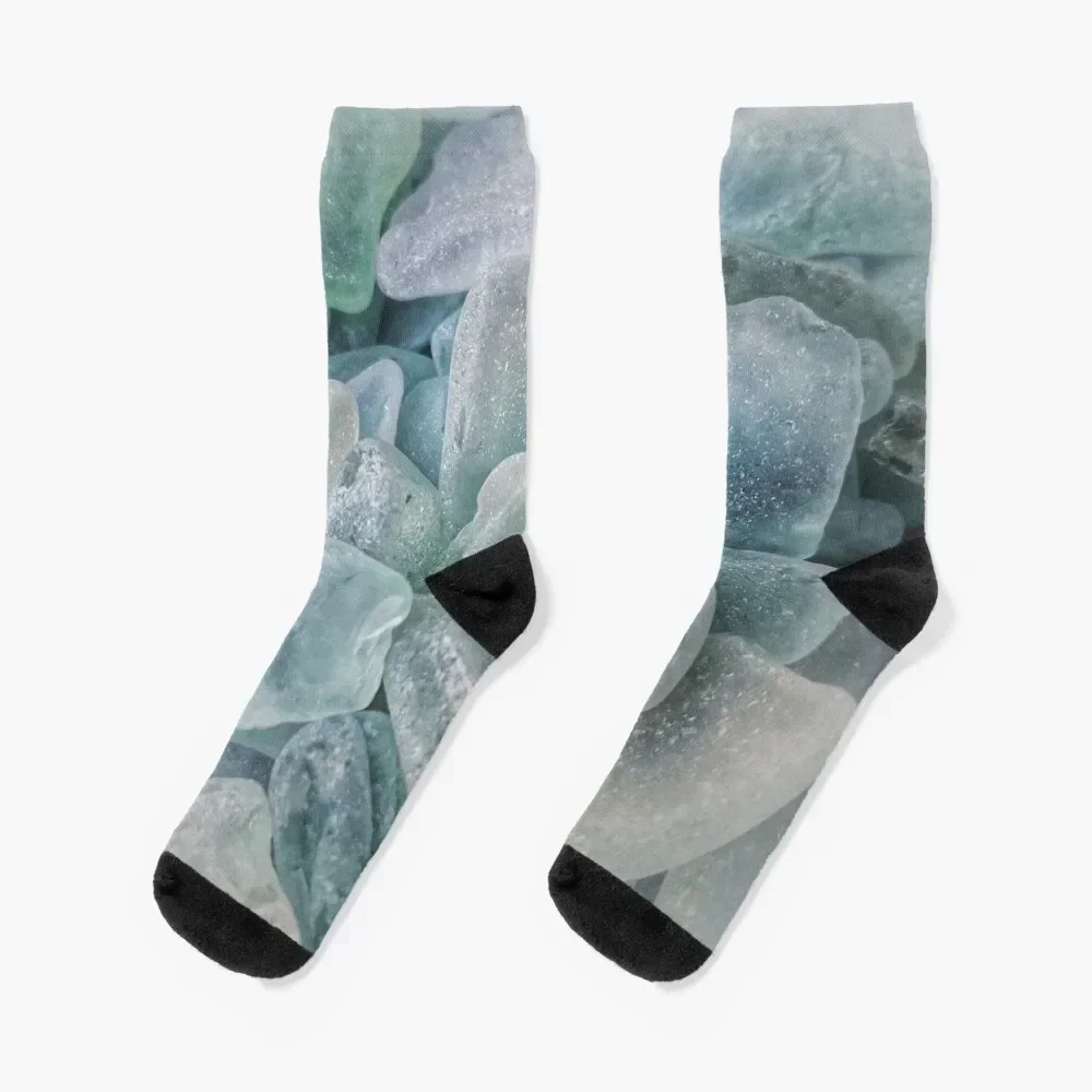 Sea Glass Blues and Sea Foam Collection Pile Socks designer brand new year christmas gift Socks Women's Men's