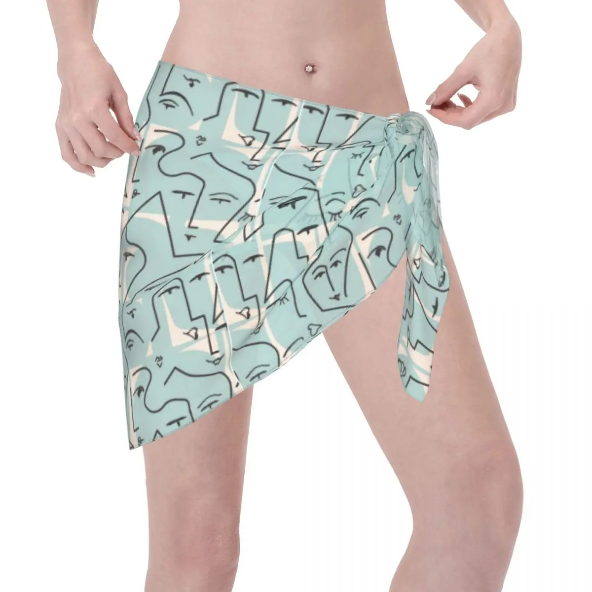 Sarongs courtes pour femmes, imprimé de visage abstrait personnalisé, enveloppe de plage, impression 3D pour maillots de bain, robe portefeuille pour Bikini, Cover-up pour maillot de bain