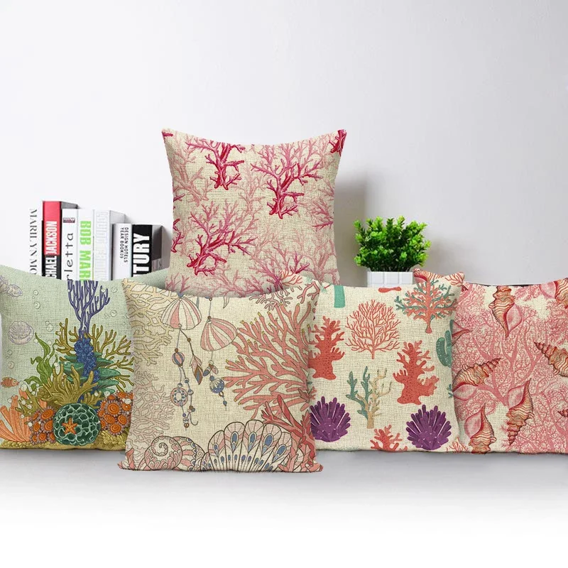 Nordic Coral Conch Cartoon Marine Life Cushion Cover - Home Decor Sofa Bed Pillow Case Seat Chair Throw Pillow Cover